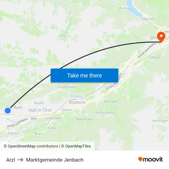 Arzl to Marktgemeinde Jenbach map