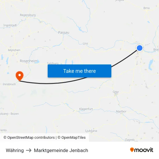 Währing to Marktgemeinde Jenbach map