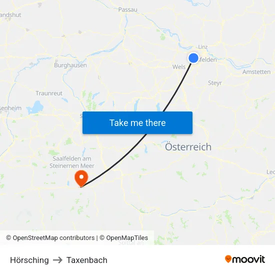 Hörsching to Taxenbach map
