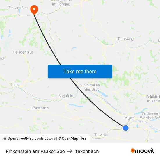 Finkenstein am Faaker See to Taxenbach map