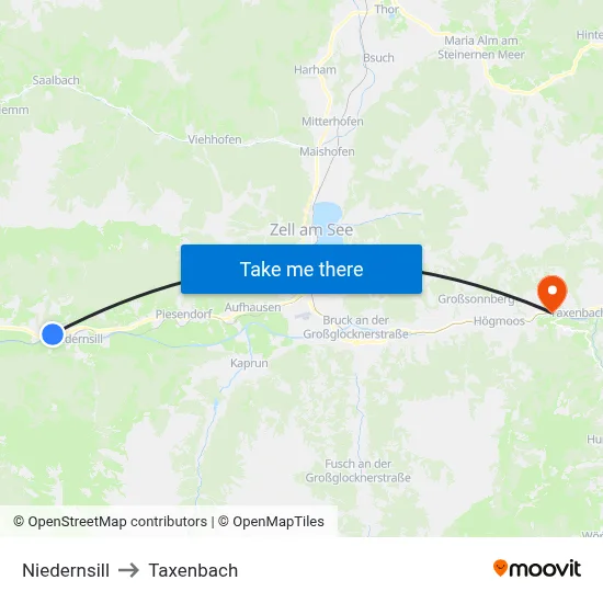Niedernsill to Taxenbach map