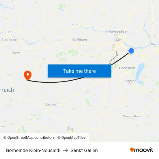 Gemeinde Klein-Neusiedl to Sankt Gallen map