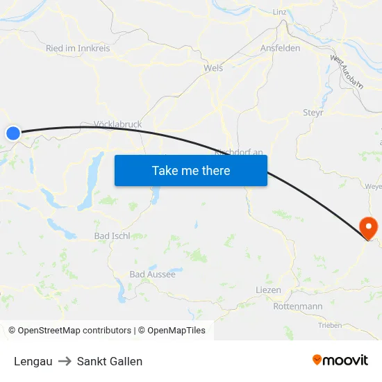 Lengau to Sankt Gallen map