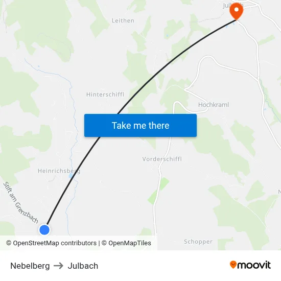 Nebelberg to Julbach map