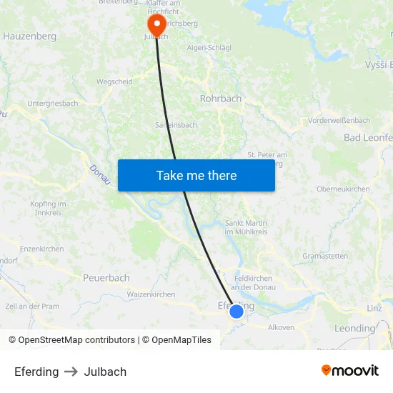 Eferding to Julbach map