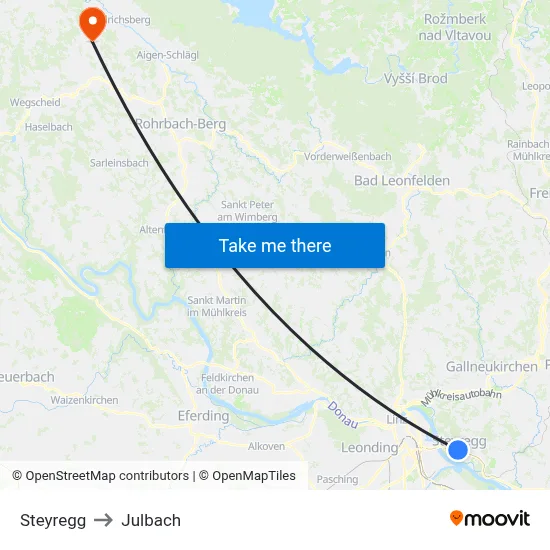 Steyregg to Julbach map