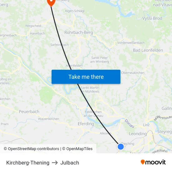 Kirchberg-Thening to Julbach map