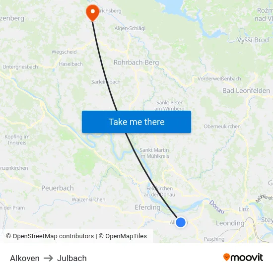 Alkoven to Julbach map