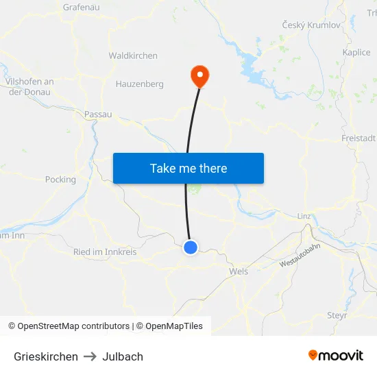 Grieskirchen to Julbach map