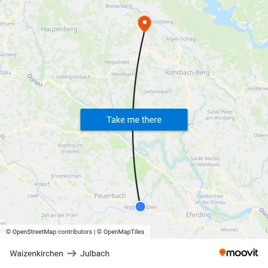 Waizenkirchen to Julbach map