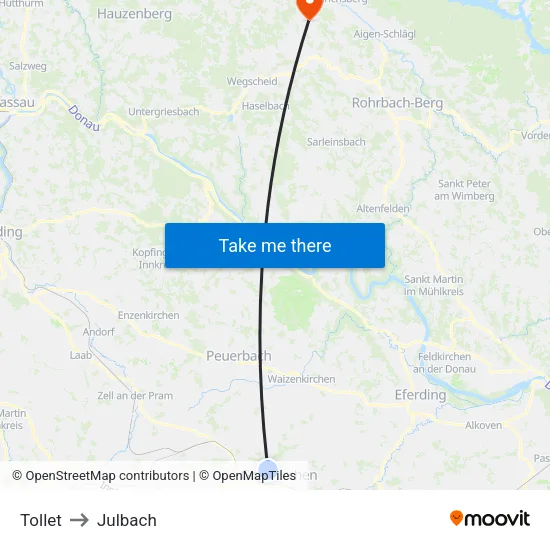 Tollet to Julbach map