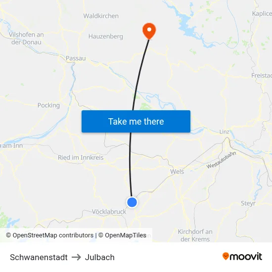 Schwanenstadt to Julbach map