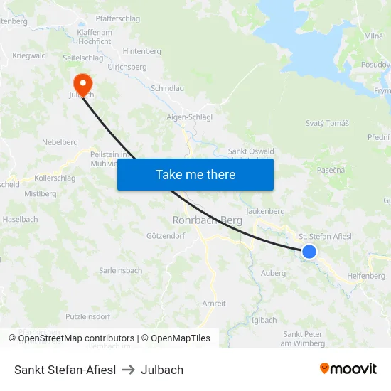 Sankt Stefan-Afiesl to Julbach map
