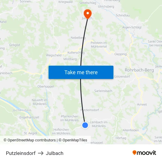 Putzleinsdorf to Julbach map