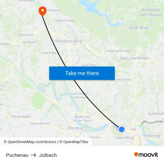 Puchenau to Julbach map