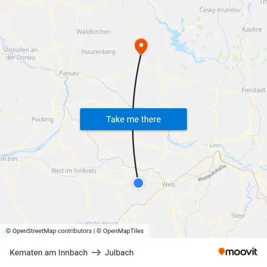 Kematen am Innbach to Julbach map