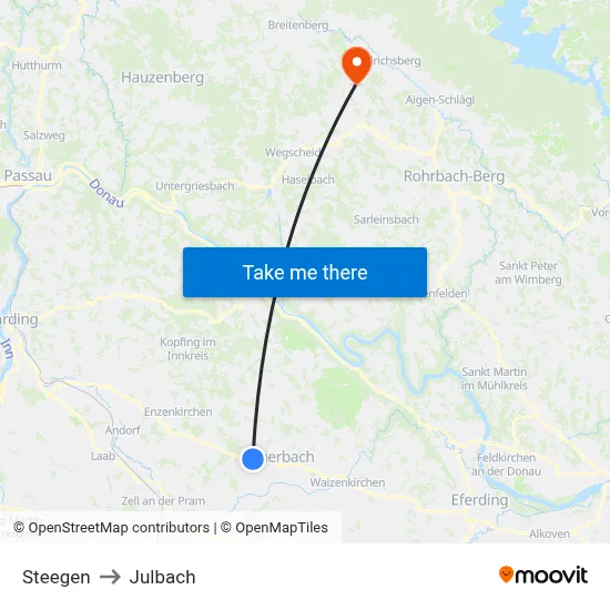 Steegen to Julbach map