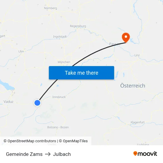 Gemeinde Zams to Julbach map