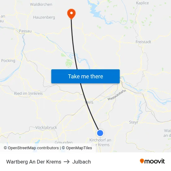 Wartberg An Der Krems to Julbach map