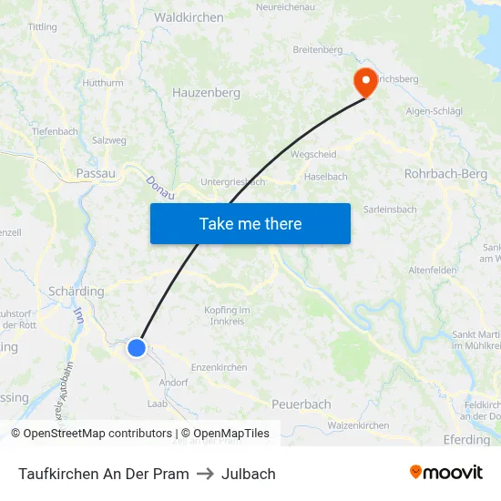 Taufkirchen An Der Pram to Julbach map