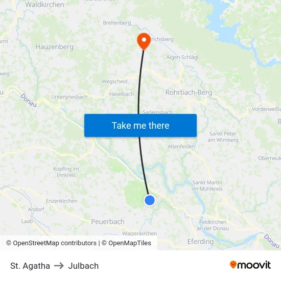 St. Agatha to Julbach map