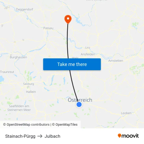 Stainach-Pürgg to Julbach map