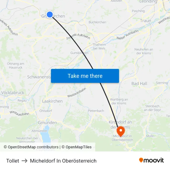 Tollet to Micheldorf In Oberösterreich map