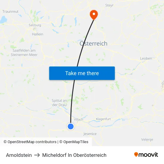 Arnoldstein to Micheldorf In Oberösterreich map