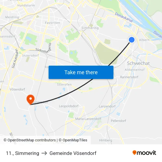 11., Simmering to Gemeinde Vösendorf map