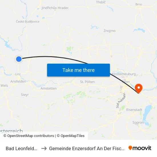 Bad Leonfelden to Gemeinde Enzersdorf An Der Fischa map