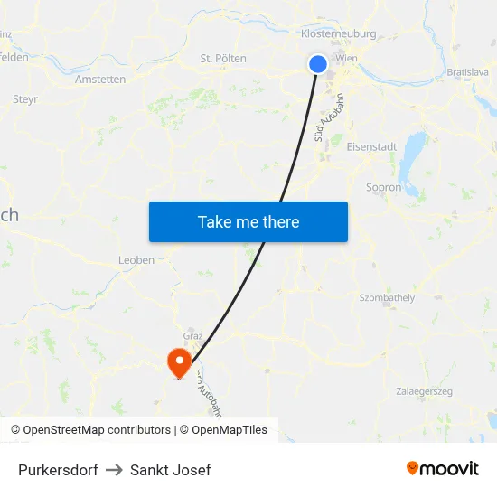Purkersdorf to Sankt Josef map