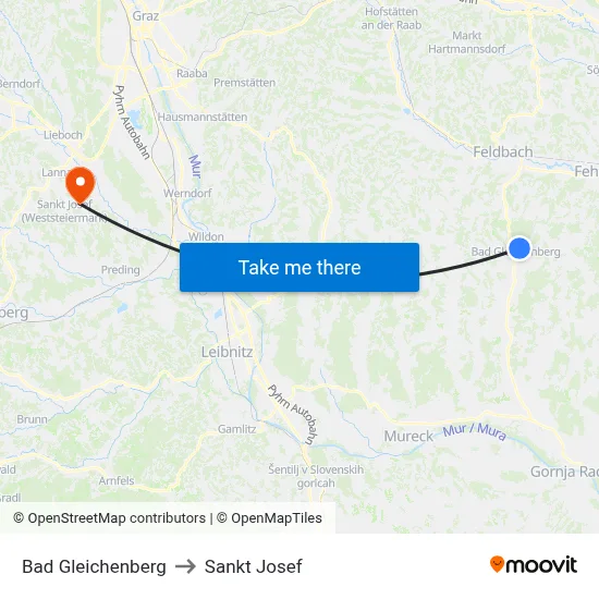 Bad Gleichenberg to Sankt Josef map