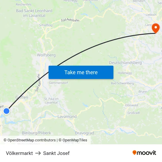 Völkermarkt to Sankt Josef map