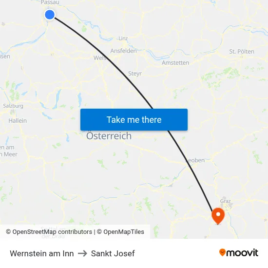 Wernstein am Inn to Sankt Josef map