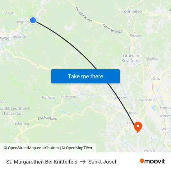St. Margarethen Bei Knittelfeld to Sankt Josef map