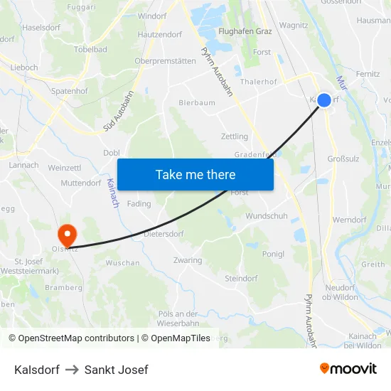 Kalsdorf to Sankt Josef map