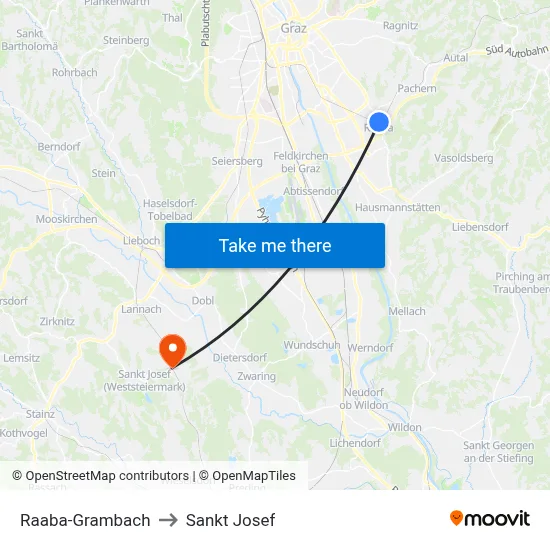 Raaba-Grambach to Sankt Josef map