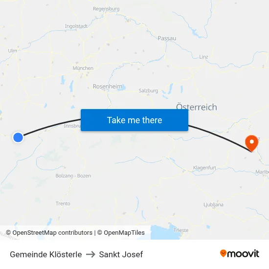 Gemeinde Klösterle to Sankt Josef map