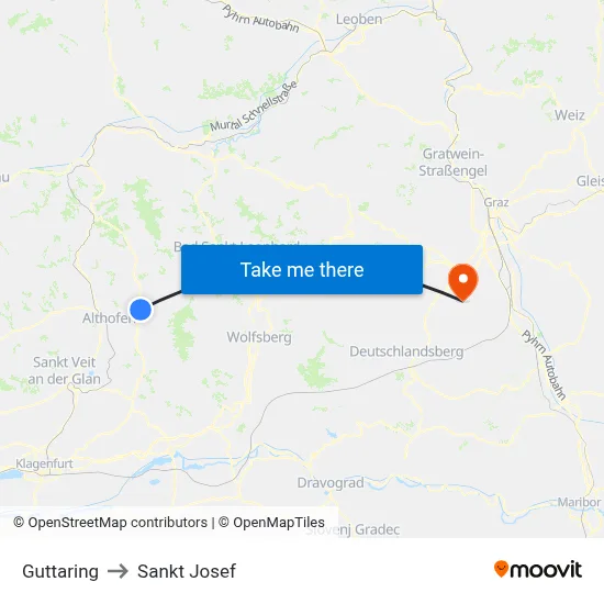Guttaring to Sankt Josef map