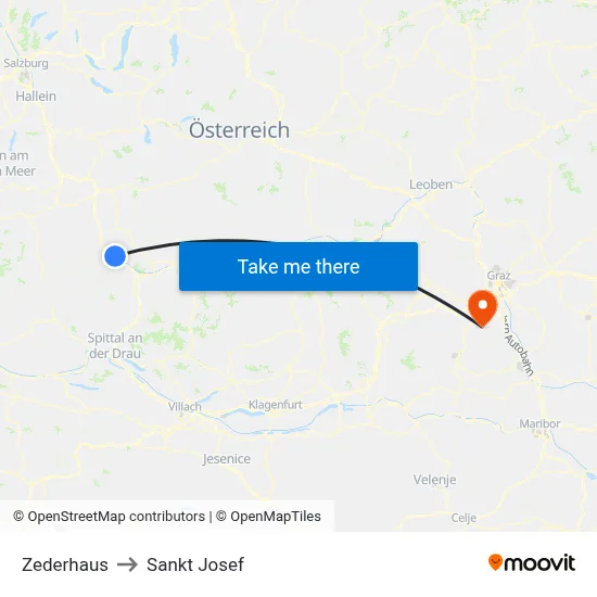 Zederhaus to Sankt Josef map
