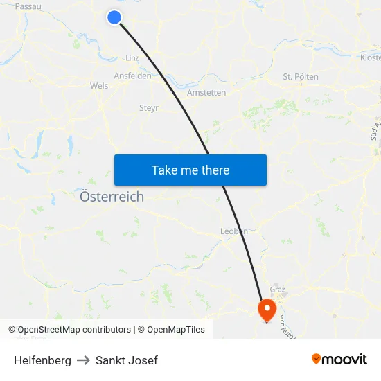 Helfenberg to Sankt Josef map