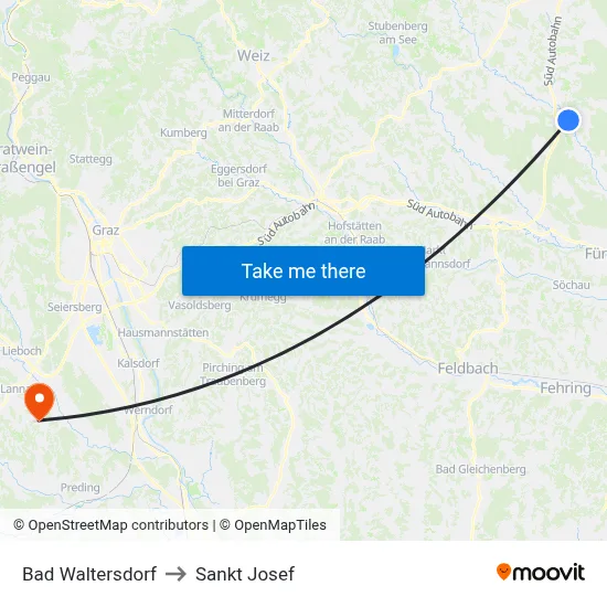 Bad Waltersdorf to Sankt Josef map