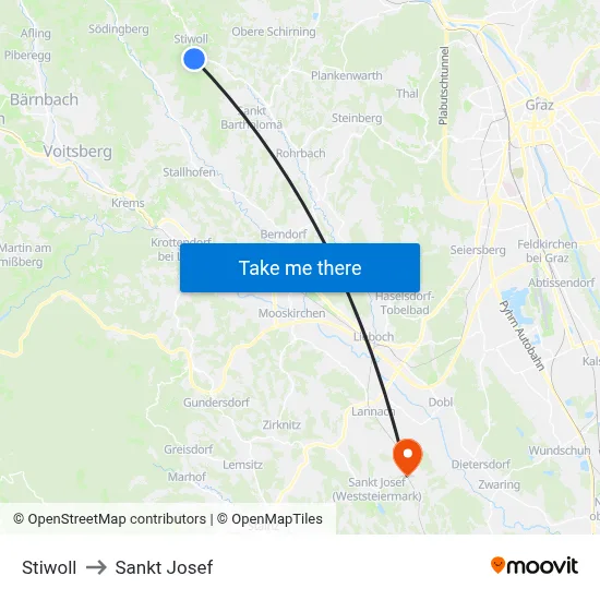 Stiwoll to Sankt Josef map