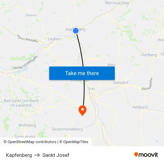 Kapfenberg to Sankt Josef map