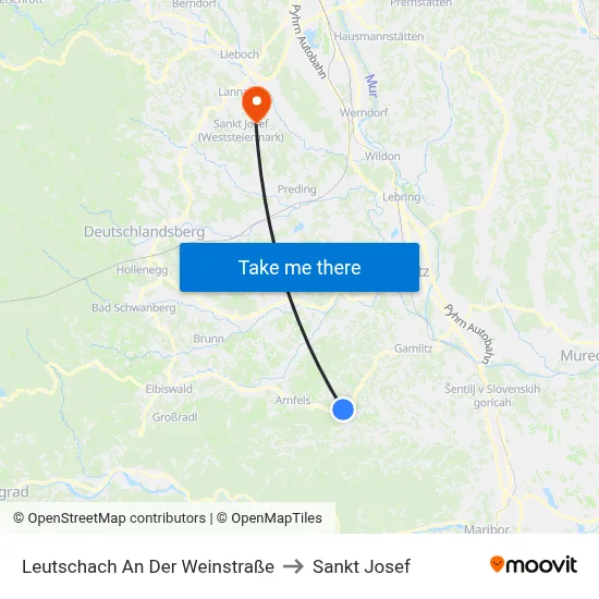Leutschach An Der Weinstraße to Sankt Josef map