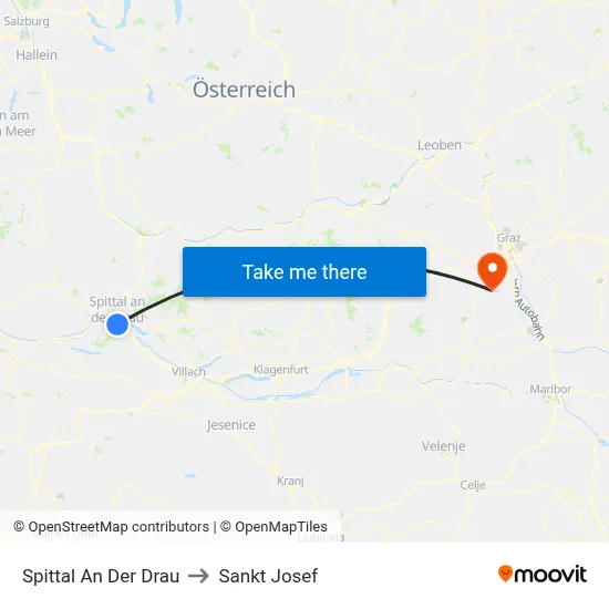 Spittal An Der Drau to Sankt Josef map