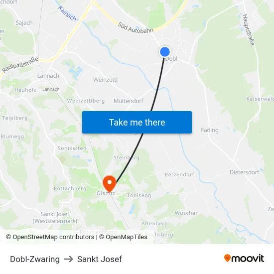 Dobl-Zwaring to Sankt Josef map