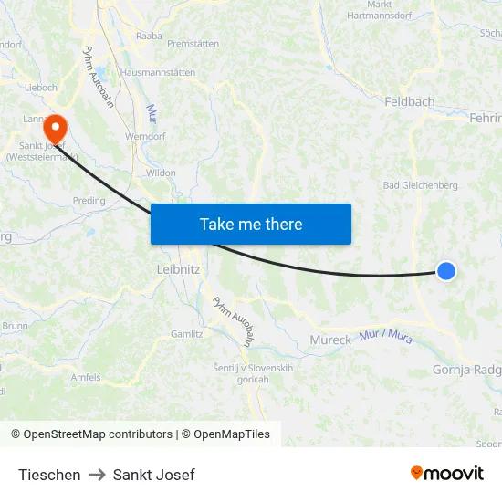 Tieschen to Sankt Josef map