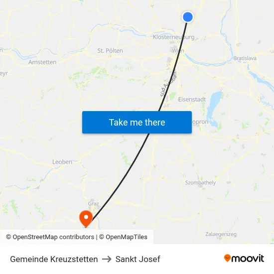 Gemeinde Kreuzstetten to Sankt Josef map
