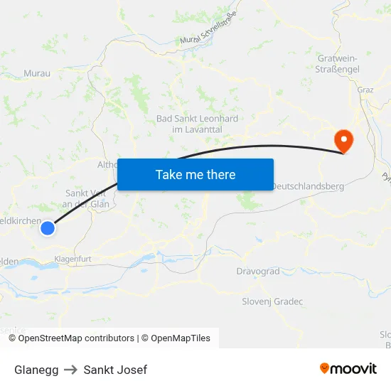 Glanegg to Sankt Josef map